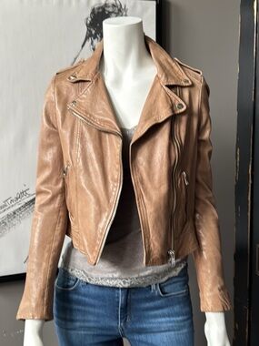 Women’s Lamarque Tan Leather Moto Jacket